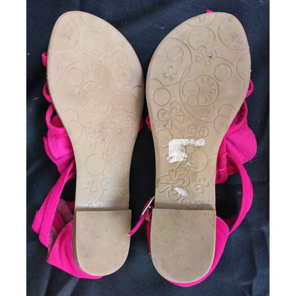Rouge Kids Fuschia Strappy Sandals sz 3 Suede Flower Spring Summer Zipper Buckle - Picture 6 of 7